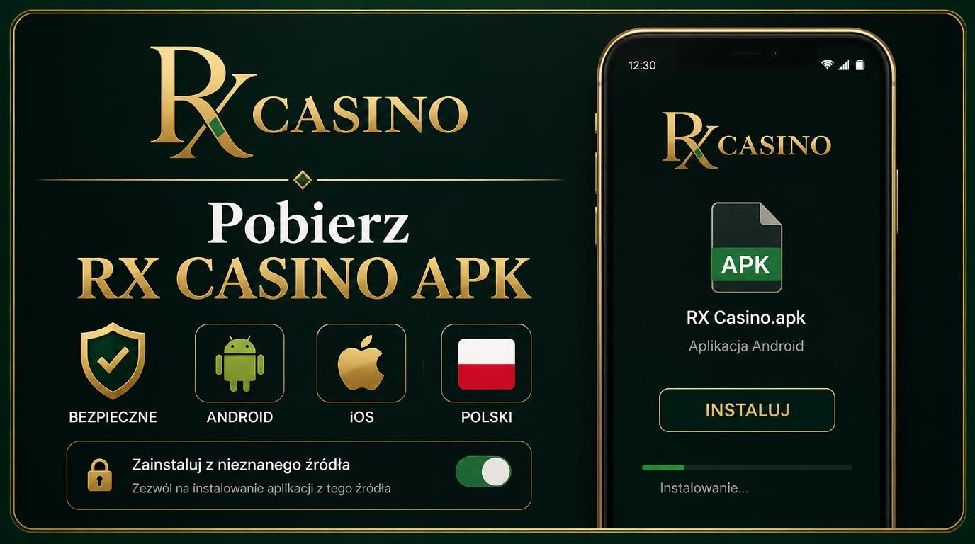smartfon z instalacją aplikacji RX Casino APK na Androidzie w Polsce, ikona tarczy bezpieczeństwa.